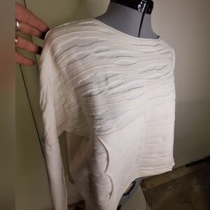 Banana Blue Cream Knit Top with Rib Detail Size Small (Oversized)